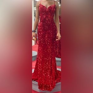 Red sequin prom dress